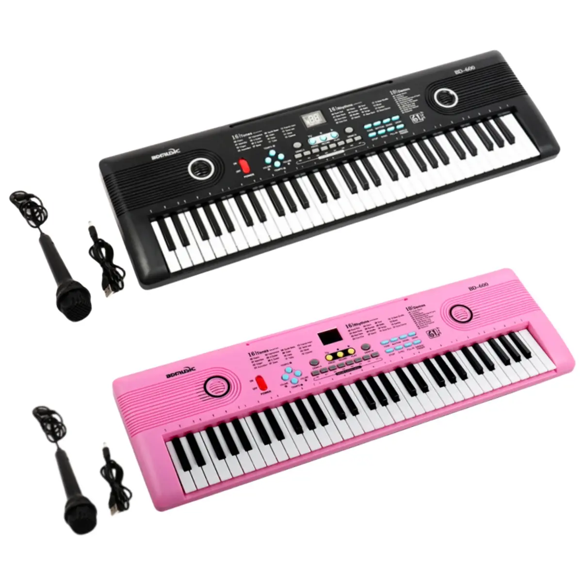 Keyboard Piano 61 Key Electric LCD Digital Piano Music keyboard with Microphone, Portable Piano For Kids Beginner Birthday Christmas Gifts, Pink/Black