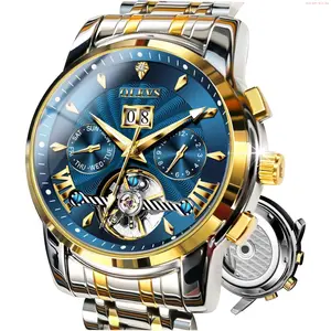 OLEVS Watch OLEVS Watch Men Automatic Self Winding Watches for Men Stainless Steel Mechanical Diver Large Dial Skeleton Classic Waterproof Diamond Date Men's Wrist Watches Relojes para Hombres