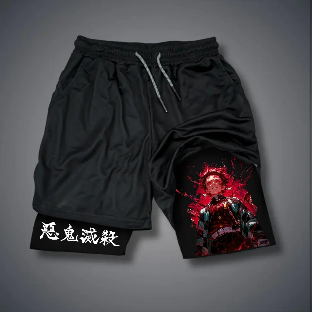 Anime Double-Layer Sports Shorts Graphic Shorts Black Shorts Camo Shorts Streetwear Shorts Men Outfits Men Short Shorts Vacation Outfits Shorts