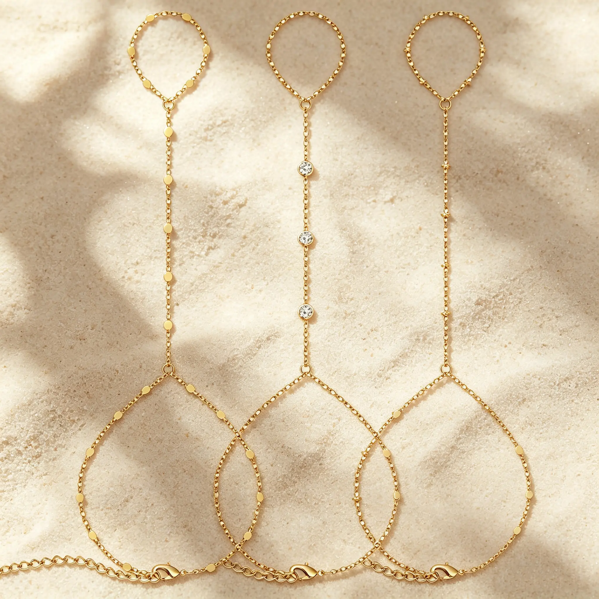 17KM 3Pcs New Dainty Stackable Ring Hand Chain, Adjustable 14K Gold-Plated Trendy Bracelets for gift summerwins,summeroutfits,vacationoutfits,beachoutfits