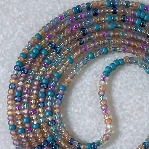 TAHITIAN BUTTERFLY - Tie On Waist Beads - 45 to 60 inches Waistbeads - Purple Teal Waistbeads - Summer Waistbeads - Beaded Fashion Body Jewelry - Made By Venus Waistbeads