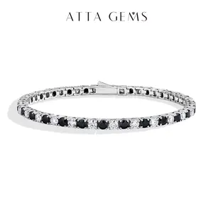 2.5-5.0mm Round Cut Synthetic Moissanite Tennis Bracelets for Women Men Black and White Bracelet Fine Jewelry Gift B029