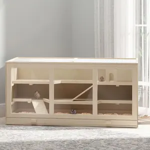 Multilevel sturdy wood rat cage with lockable hinged roof ideal for bedroom small pet living space