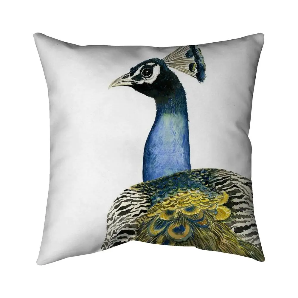 Begin Home Decor 5541-1616-AN506 16 x 16 in. Watercolor Peacock Bird Bohemian Pillow - Home Decor Cushion