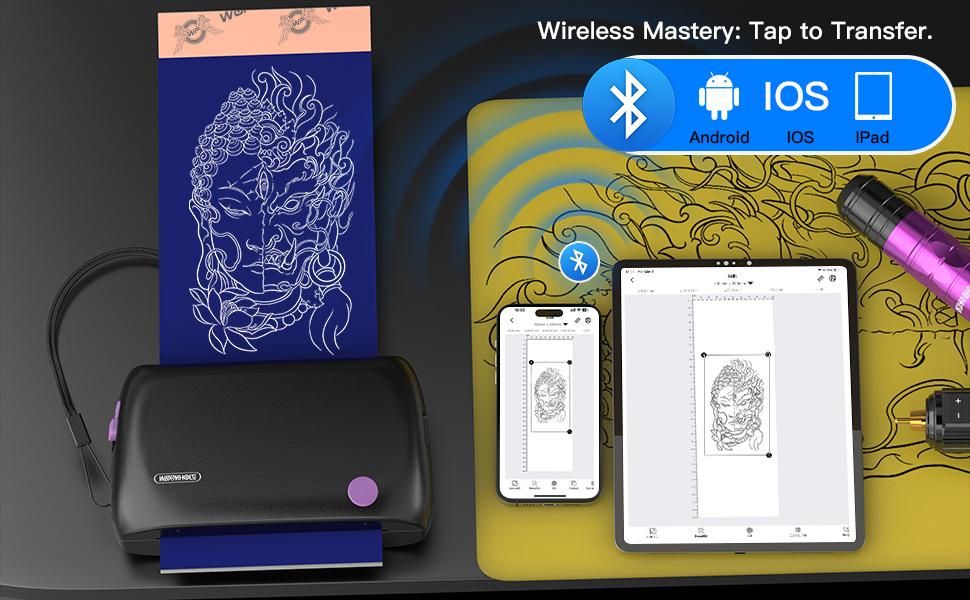 Wormhole Mini Tattoo Stencil Printer - Wireless Bluetooth with 1200mAh Battery Portable Thermal Copier Machine Compatible with Smartphones & PC Cordless Ink-Free Printing Clear Images Wormhole Mini Tattoo Stencil Printer - Wireless Bluetooth with 1200mAh Battery Portable Thermal Copier Machine Compatible with Smartphones & PC Cordless Ink-Free Printing Clear Images