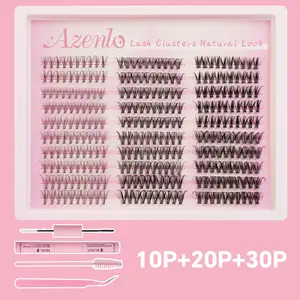 AZENLO FASH Hybrid False Eyelash Set - 10p+20p+30p Flat Powder Tow, Eyelash Adhesive, Sealant, Tweezers, Brush & Eyelash Curler for Curled Eyelashes Makeup Cosmetic inspeauty lashes