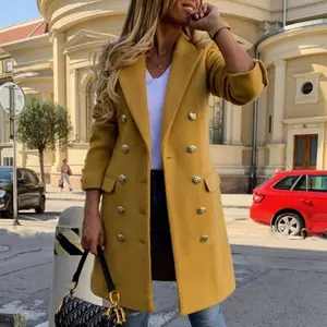 European and American winter new double breasted lapel slim coat women's windbreaker jacket