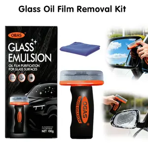 Glass Emulsion 100g Automotive Handheld Oil Film Cleaner Kit with Brush for Car Window & Household Glass Cleaning Anti-Fog and Long-Term Protection