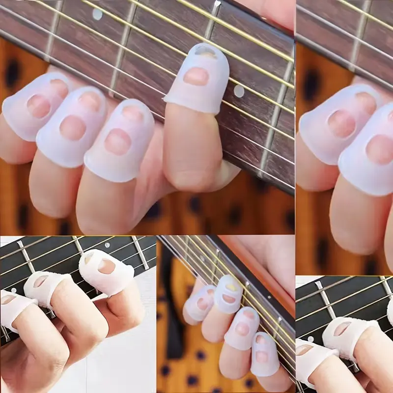 4 Silicone Guitar Finger Picks for Beginners, Comfortable and Protective Plectrums, Ideal for Wood Guitar Practice, Guitar Learning Tools, Instrument Accessories