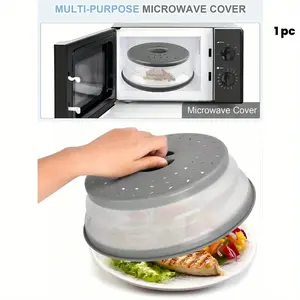 Expandable Microwave Splatter Guard Cover, Silicone Food Heating Splash Protector, Foldable Drain Basket, Dishwasher Safe, Kitchen Accessories