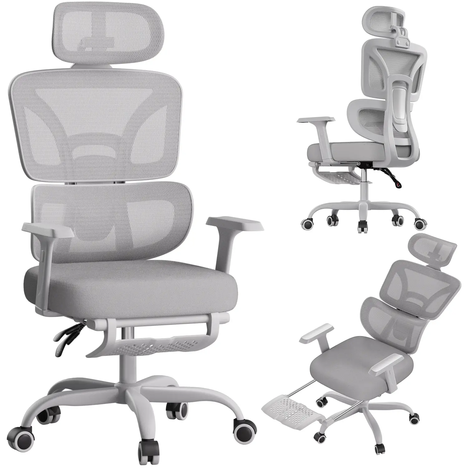 Ergonomic mesh high-back office chair with footrest and lumbar support, featuring a 2D headrest and a 90–135° recline lock function; weight capacity 400 lbs; black computer chair suitable for home offices
