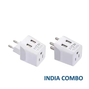 India Travel Adapter Plug Combo - Type C, D | Dual USB - Indian Combo (CTU-9C-10)