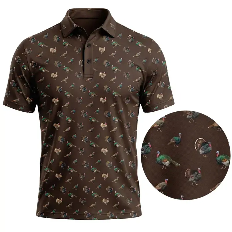 Men’s Turkey Hunting Polo Shirt, Performance Sublimation All-Over Print Sports Top