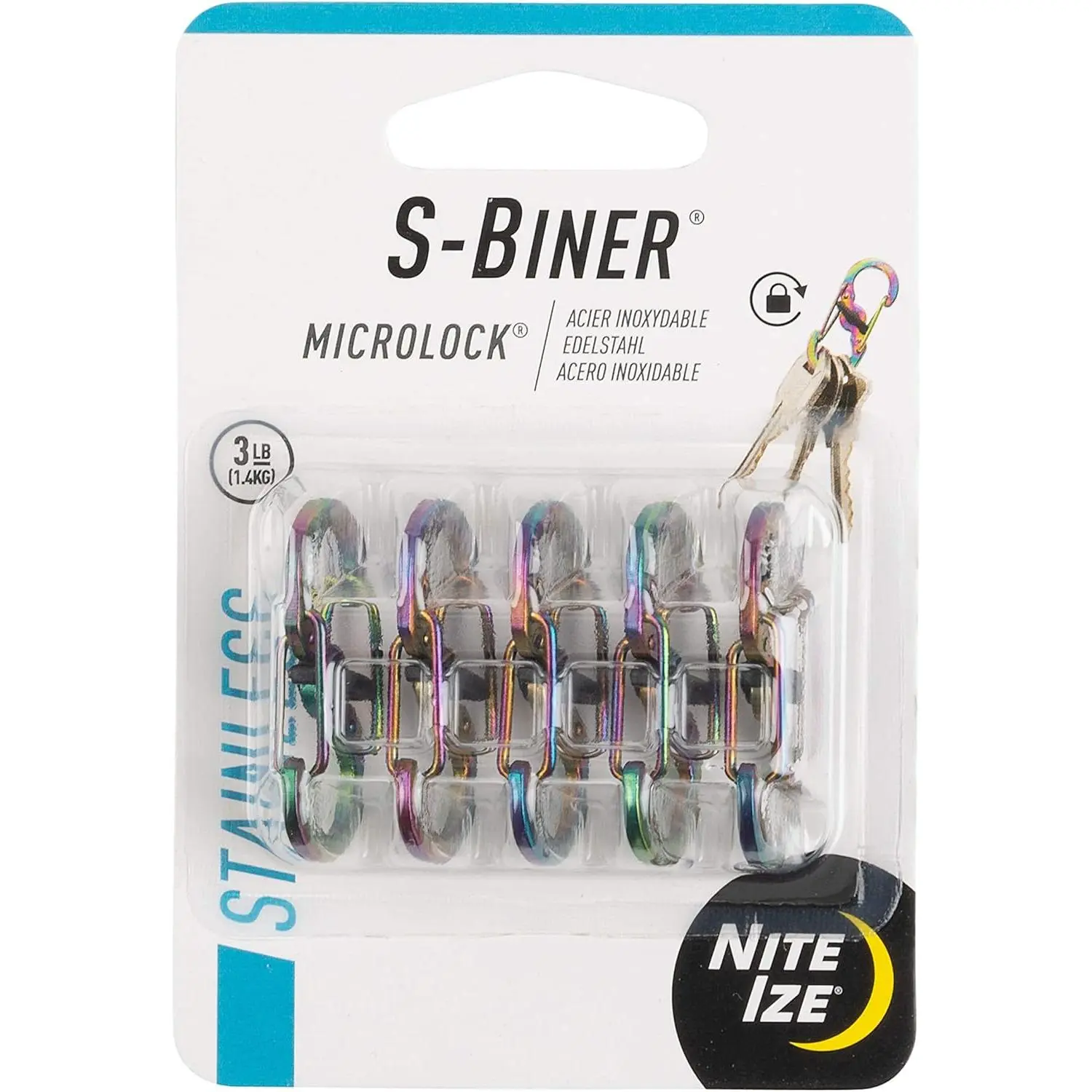Nite Ize S-Biner MicroLock Stainless Steel - Micro-Sized Dual Carabiner for Keys, Pet Tags & Small Accessories - Center Locking Lever - Twist-to-Lock