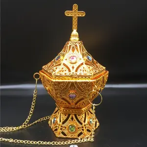 1Count Metal Incense Burner, Hanging Cruciform Aromatherapy Burner Golden Charcoal Burner Incense Burner For Home Decoration, Camping And Garden Decoration