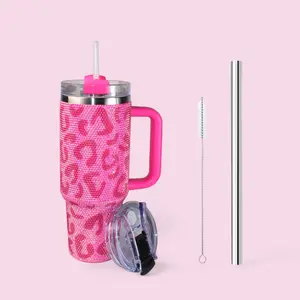 Leopard Pattern Rhinestone 40oz Tumbler Stainless Steel Vacuum Insulation Thermal Insulation Portable Drinkware Mug