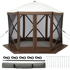 Waterproof UV Protection 6-Sided Folding Gazebo Tent in 3 Sizes 10x10/11.5x11.5/12x12FT, Outdoor Canopy with Mosquito Netting, Carry Bag & Stakes, Ideal for Camping Backyard Parties Beach Decoration