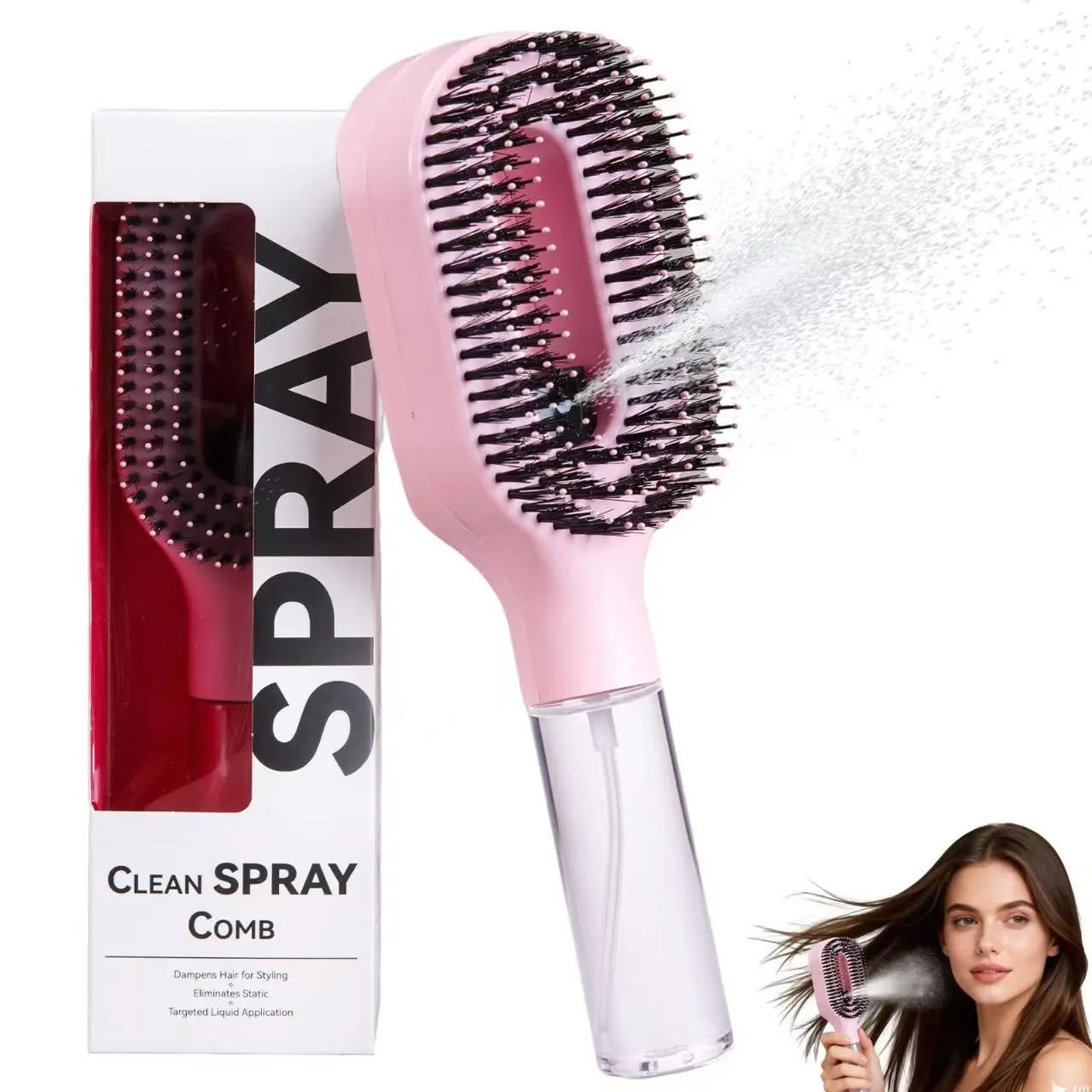 2026 New Spray Comb, Double-Teeth Design Styling Comb for Scalp Massage, Anti-Static Volumizing Comb, Refillable with Water or Essential Oil for Hair Care, Salon Hairdressing Tools for Curly/Straight Hair, Holiday Gift