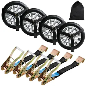 TLGREEN 2 Inch Car Tie Down Straps – 10,000LB Break Strength (4 Pack) for Truck, Trailer & Motorcycle Tie Down | Rust Proof Flat Hooks | Includes Storage Bag | Yellow