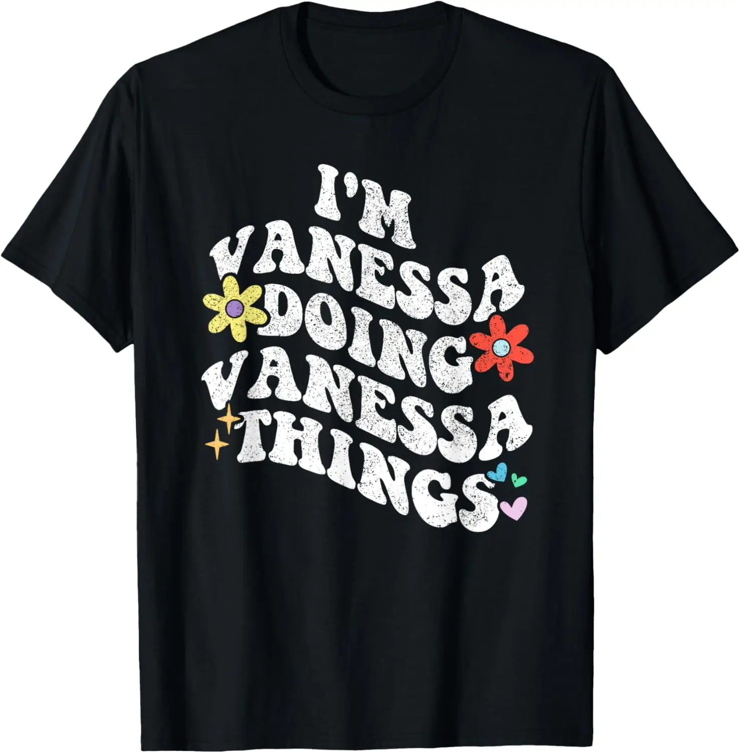 Personalized Name Mothers Day outfit For Women Retro Groovy I'm VANESSA Doing VANESSA Things Funny Mother's T-Shirt