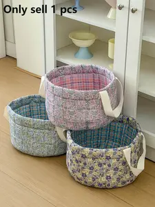 Portable Foldable Collapsible Storage Basket with Floral Pattern, Fabric Organizer for Home Organization, Casual Style, All Seasons Use