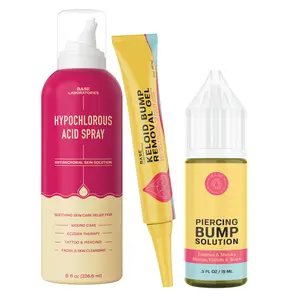 Base Laboratories Piercing Bump Care Bundle - Fast Keloid & Bump Removal - Best Selling Bump Oil + Scar Gel + Hypochlorous Acid Spray for Piercing Aftercare - Natural Remedies for Relief