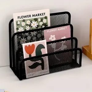 Multifunctional Metal Mesh Desktop Organizer with Bookstand File Holder and Letter Tray Space Saving Vertical Design for Home Office Decor Table Organizers