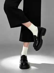 2026 New Season Glossy Leather Loafers, Round Toe Thick Sole Anti-Slip Shoes, Comfortable Mary Jane Boots for All Seasons