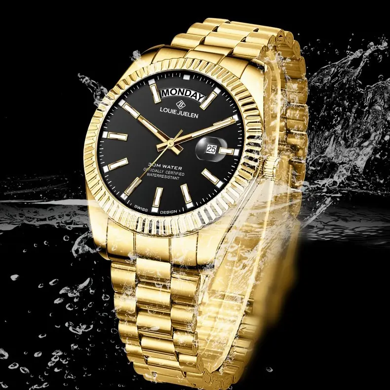 LOUIE JUELEN Men's Fully Automatic Watch Shows Luxury Convex Lens Date Display