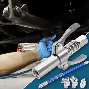 Lock and Lube Grease Gun Coupler,Grease Gun Coupler, Quick Lock Grease Gun Tips Double Handles 6 Thickened Claws with 30cm Hose, Rated 12,000psi Grease Gun for Automobiles/Ships/Farm Machinery