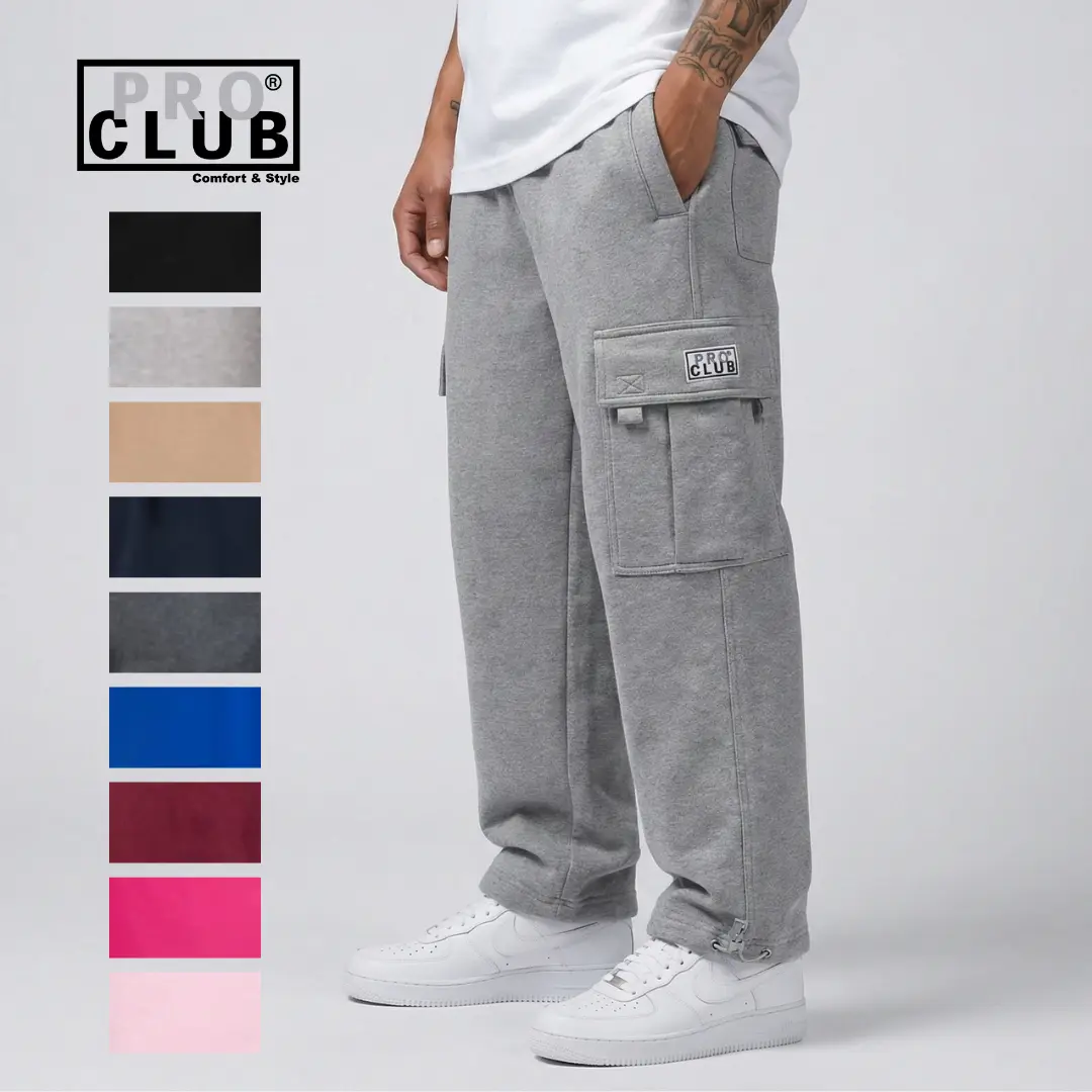 Pro Club Men's Original Heavyweight Fleece Cargo Sweatpants, Relaxed Fit Casual Utility Style with 6 Pockets, Menswear, Fabric, Cotton