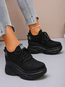 Women's Wedge Heel Platform Hidden Wedge Casual Sneakers • Fashionable Breathable Mesh Fabric with Hollow-Out Design • Stylish & Lightweight for Petite Figures • All-Day Comfort & Elegance • Ideal for Home, Formal Occasions, Travel, Daily Wear, Work