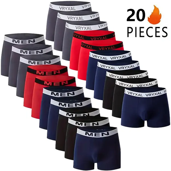VRYXAL Men's 20-Piece Value Pack Boxer Briefs - Soft, Breathable Fabric Activewear, Menswear Sportswear Athletic Underwear for Everyday Wear Bundle