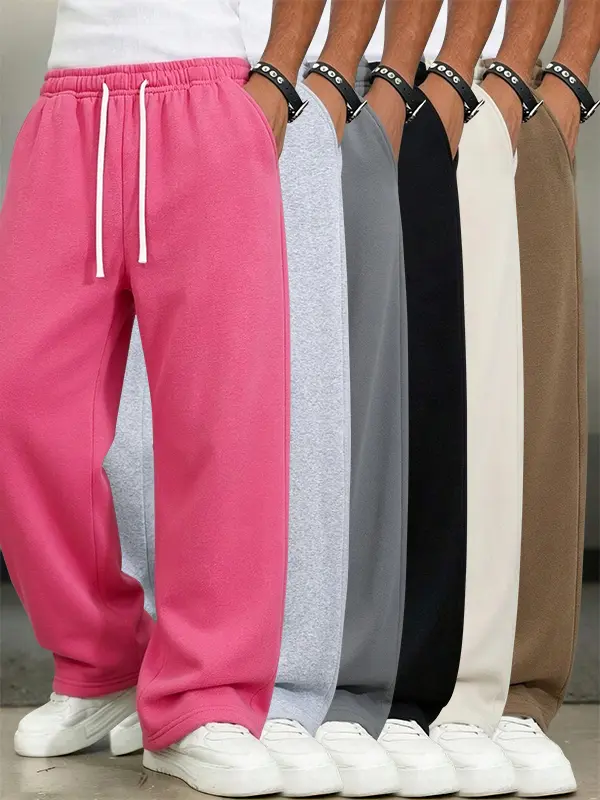 Men’s 6-Pack Loose Straight Sweatpants for Spring/Autumn – Trendy Solid Color Long Pants, Multiple Colors Available, Drawstring Waist, Versatile Casual Sportswear