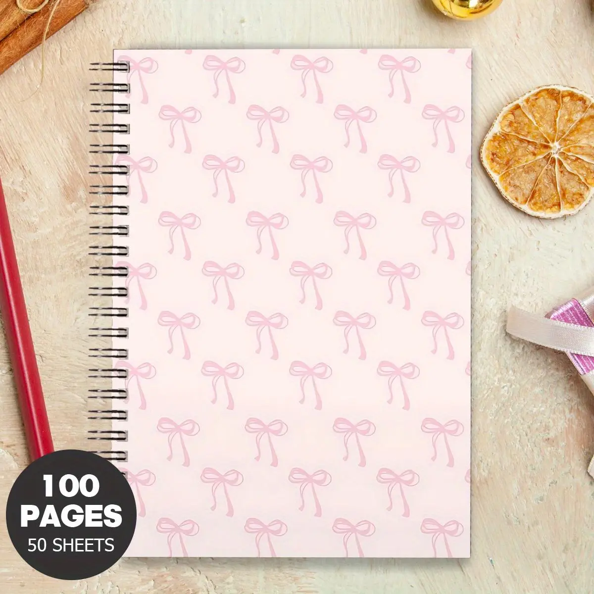 Bow Pattern Spiral Notebook, Spiral Coil Notebook, 1 Count Exquisite Print Pattern Notebook, Personal Planning Planner and Life Record Book, Suitable for Gifting, Aesthetic Notebook, Cute Notebook, Stationery Office Supplies