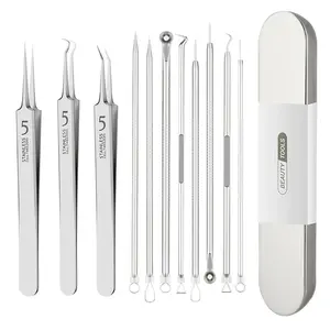 11PCS Durable Facial Pimple Popper Tool Kit - Imported Stainless Steel, Lightweight Safe Professional Salon-Grade Set for Blackhead Acne Comedone Removal & Pore Cleaning