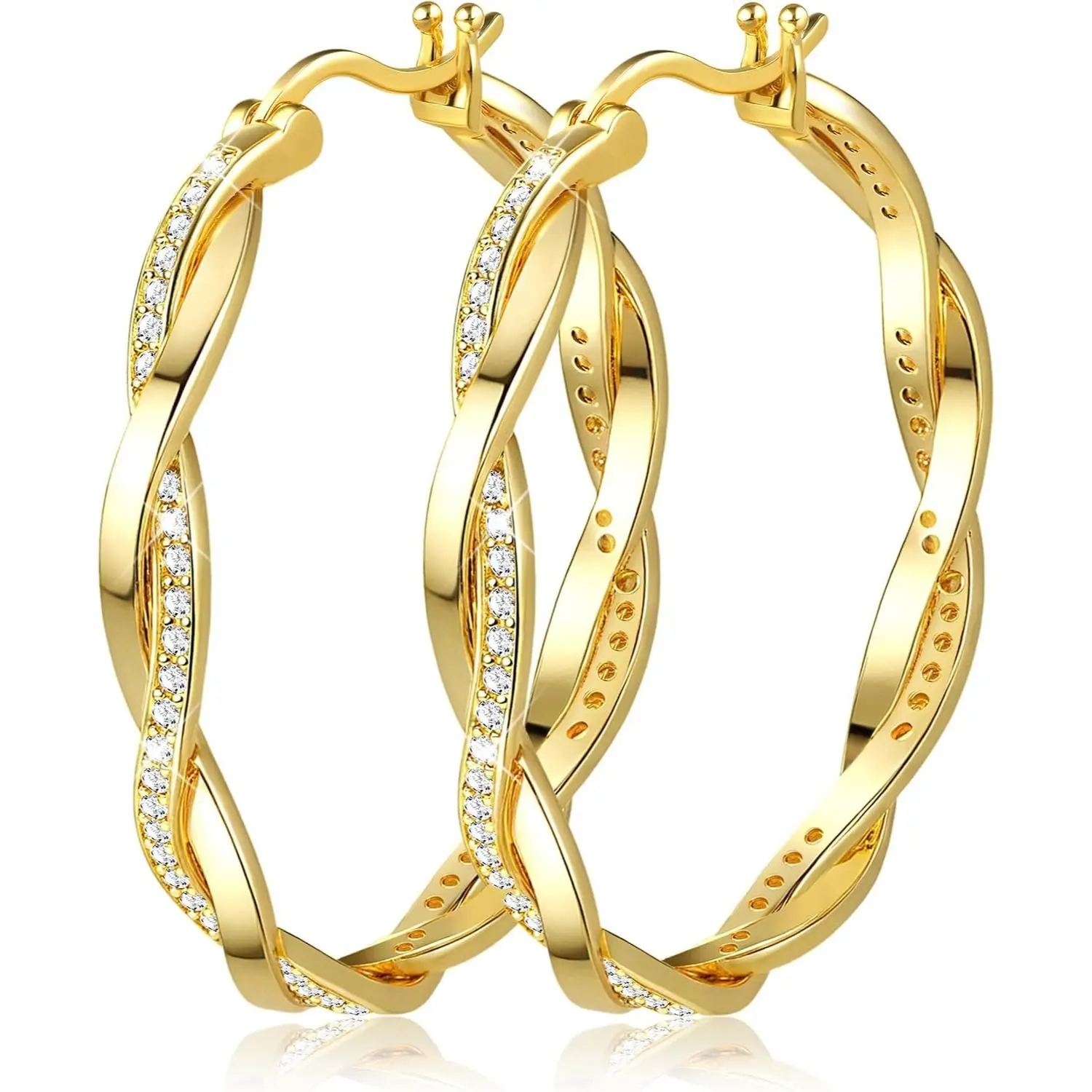 FIASASO Women's Earrings Gold Hoop Earrings for Women Sparkly Cubic Zirconia Hoop Fashion Lightweight High Polished Hypoallergenic Earrings