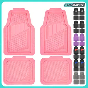 CAR PASS 4pcs Heavy Duty Rubber Floor Mats Pink 4-Piece Car Mat Set Universal Waterproof for SUV Truck Durable All-Weather Mats for Car Women Girly