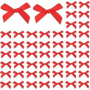 50Pcs 1Inch Mini Red Premade Ribbon Bows for Crafts Gift Wrapping Hair Clip Party Bags Cake Decoration for Valentine New Year Thanksgiving Birthday