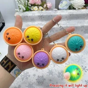 Luminous Mini Dumpling Silicone Keychain Fidgets - Clicking Anti-Anxiety Sensory Toy with Creamy Texture, Multiple Colors, Portable for Stress Relief, Keys, Bags, Office