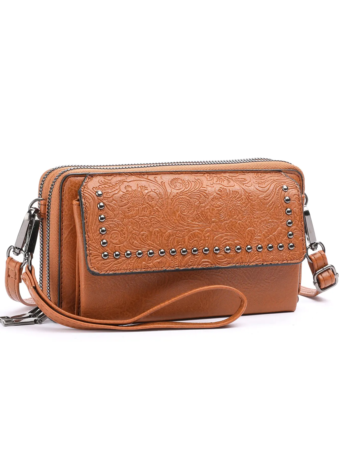 RFID Crossbody Wallet Wristlet Purse with Phone Pocket For Women Vegan Leather