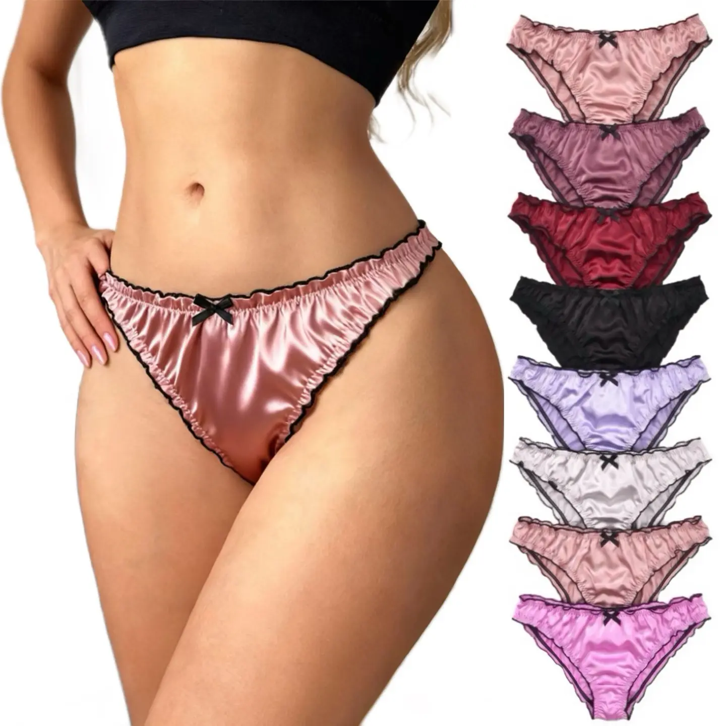 Women's Cute Satin Ruffle Low Rise Briefs - Comfortable, Buttery Smooth, Body-Friendly, Elastic Waist, Breathable Stretch Fabric, Comfort Fit S-XL