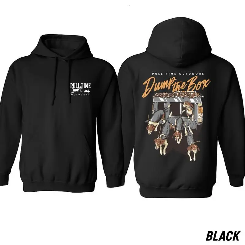 Dump the Box Hunting Hoodie – Pull Time Outdoors Graphic with Hound Dogs, Perfect for Coon Hunters and Outdoor Lovers, Country Style Streetwear Hunting Sweatshirt, Made in USA. LKD
