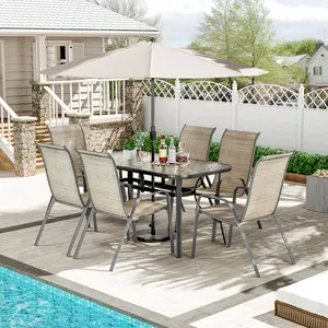 Arlopu 7 Pieces Patio Dining Set, Outdoor Table and Chairs W/1.69″ Umbrella Hole, 30"X 55" Table and Stackable Textilene Chair, All Weather Patio Furniture Set (Umbrella not Included)