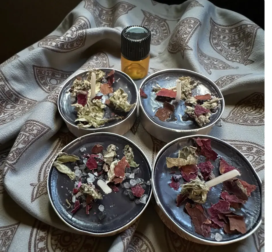 Hekate Goddess Herbs Tealight Witch Candle Set - Handmade Intention Household Wax Candles, Blessed with Intent, Hekate Energy for Crossroads Home Decor & Divination Support, Lunar, Rose