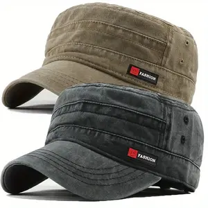 2pcs Adjustable Men's Washed Retro Flat Top Cap, Unisex Outdoor Casual Baseball Cap, Suitable for Outdoor Sports, Breathable, Lightweight, Father's Day Gift Adjustable