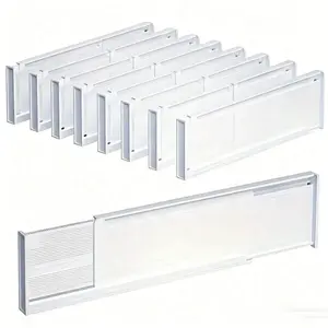 Adjustable Plastic Drawer Divider with Reusable Adhesive Strips 8.5cm Height for Kitchen Cosmetics Clothes Bedroom Bathroom Fridge Office Storage Adjustable Dividers