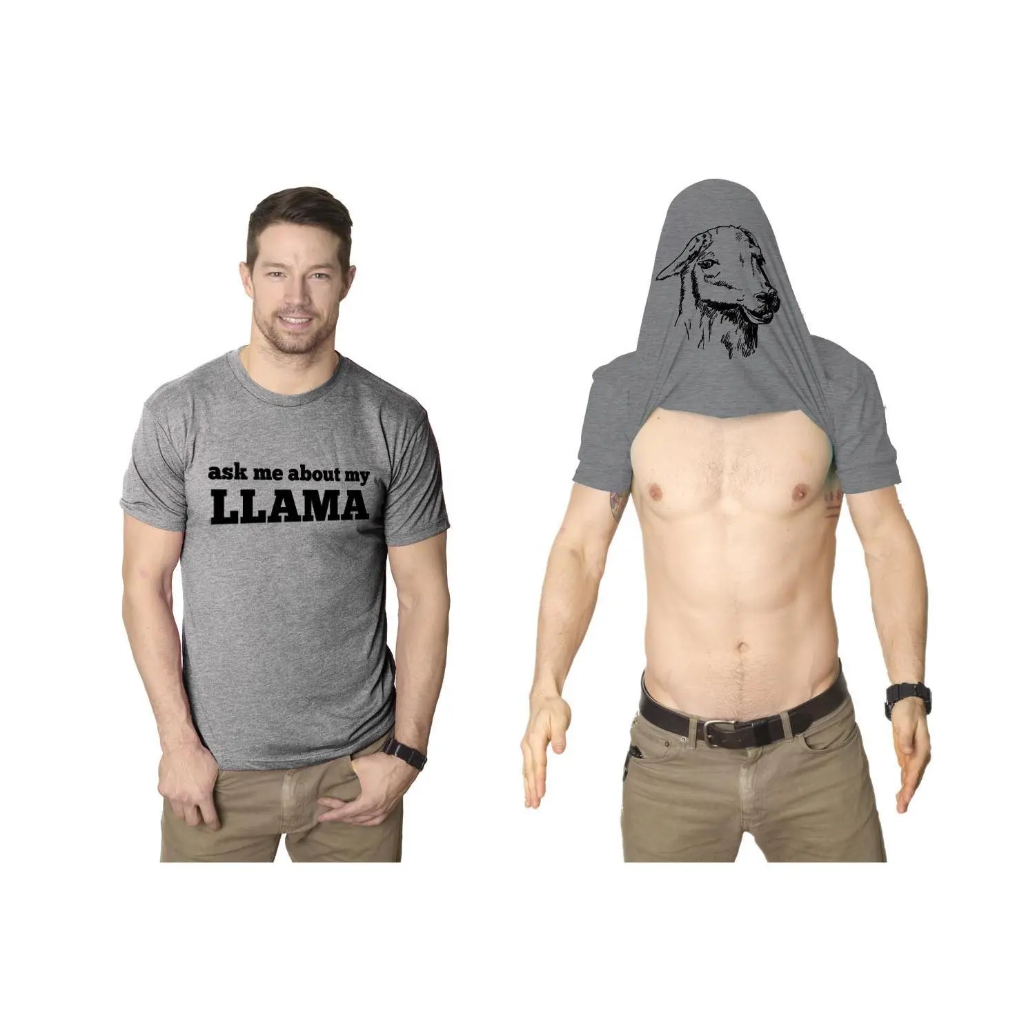 Ask Me About My Llama T Shirt Funny Animal Flip Shirt Cool Graphic Novelty Tees Mens Funny T Shirts Cool Vintage Fashion T-Shirt Gift Classic Menswear Flip Apparel for Men Funny Animal Short Sleeve Novelty Tees Light Grey
