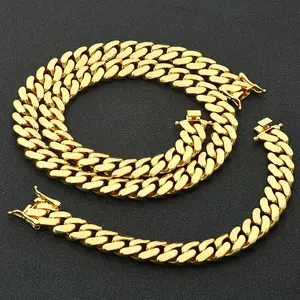 Miami Cuban Set 14K Gold Chain Necklace & Bracelet Kit 14mm with Hidden Magnetic Clasp Stealth Wealth Hip Hop Street Jewelry 7.5 - 30" Tarnish-oof