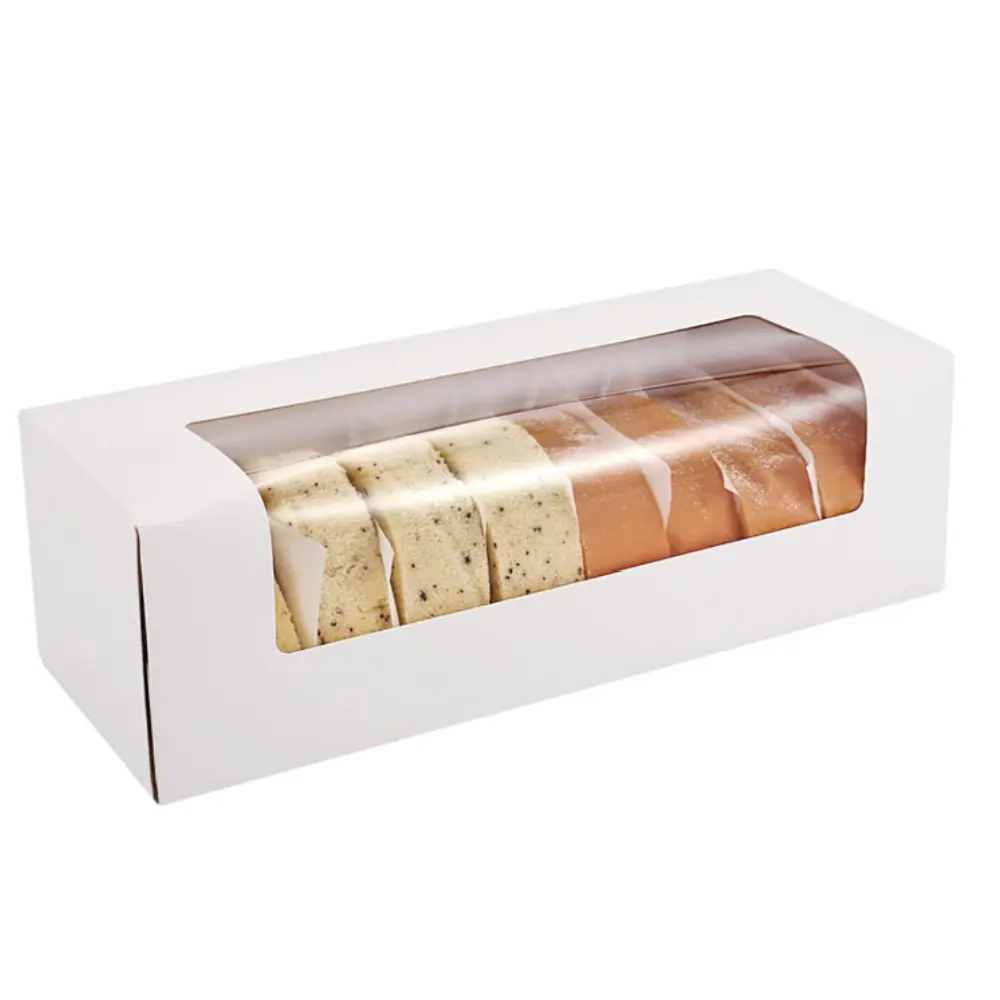 24 Packs 12" x 4" x 3.5" Roll Cake Boxes, Loaf Pumpkin Roll Boxes, White Bakery Boxes with Window, Auto-Popup Pastry Boxes